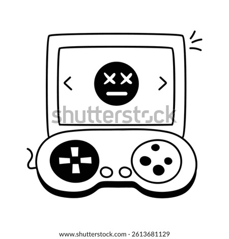 Icon of a handheld game console with a game over screen