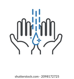 Icon of hands being sanitized with soap and water