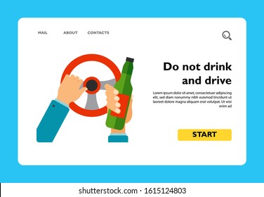 Icon of hands of driver holding steering wheel and bottle. Do not drink and drive concept, drunk driving, alcoholism. Car accident concept. Can be used for topics like transportation, road safety