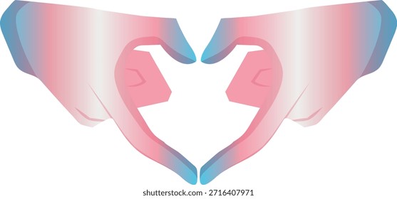 icon of hands with fingers folded into a heart shape with hands in transgender pride colors as a symbol of love, equality and self-expression