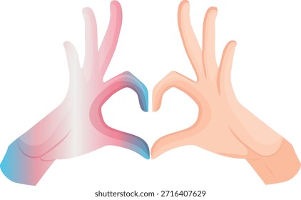 Icono de manos dobladas en un gesto de amor donde una mano está en los colores del orgullo transgénero, como símbolo de amor, igualdad y autoexpresión