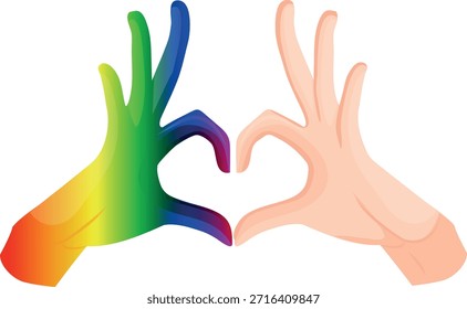 ícone de mãos dobradas em um gesto de amor onde uma mão com as cores da comunidade LGBT