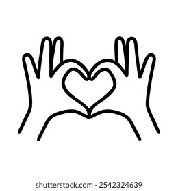 Icon of hands forming a heart shape, representing love, care, and kindness.