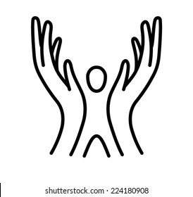 Icon with hands forming wings to hold and protect a child