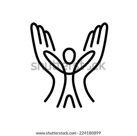 Icon with hands forming wings to hold and protect a child