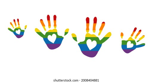 Icono de manos y corazones de diferentes tamaños y tonos de color del espectro, como unidad de todas las minorías sexuales. LGBT para lesbianas, gays, transexuales y bisexuales.