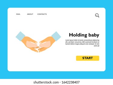 Icon of hands holding baby. Childhood, family, adoption. Parenthood concept. Can be used for topics like protection, safety, childbirth