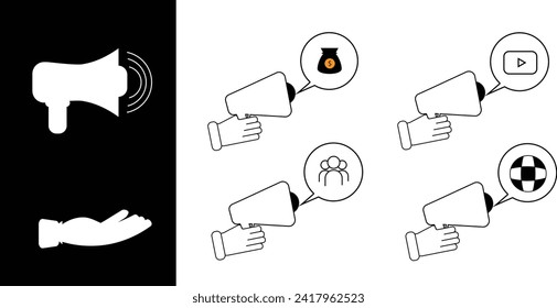 Icon of hands holding a heart. Icon of a hand holding a gift. Icon set of holding hands