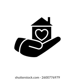 icon of hands holding a house with a heart sign, simple flat style, illustration, logo sign symbol pictogram template, for ui or ux isolated on white for mobile app, editable