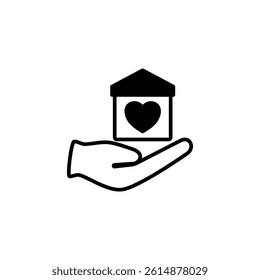 icon of hands holding a house with a heart sign, simple flat style, illustration, logo sign symbol pictogram template, for ui or ux isolated on white for mobile app, editable