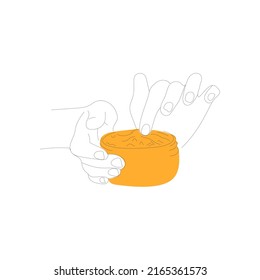 Icon of hands holding a jar of hand cream. Hand care. Vector drawing style is flat on a white isolated background. Line style, sketch, symbol, minimalism