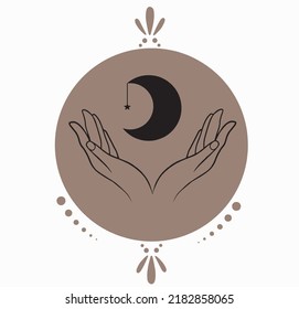 Icon of hands holding the moon. Simple detailed vector art