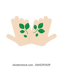 Um ícone de mãos que esperamos que cuidem de uma planta em crescimento, isolada em um fundo branco. Estilo plano, ilustração vetorial