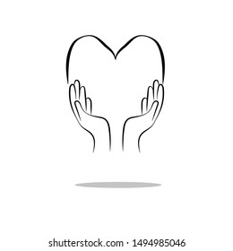 Icon "hands praying" with a big heart. Vector graphics