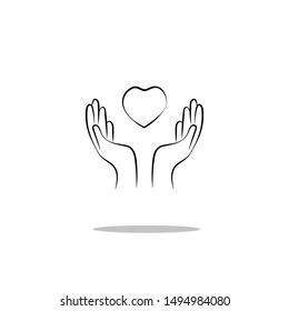 Icon "hands praying" with the heart. Vector graphics