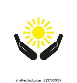 Icono de manos protegiendo el sol. Simple ilustración vectorial plana en un fondo blanco.