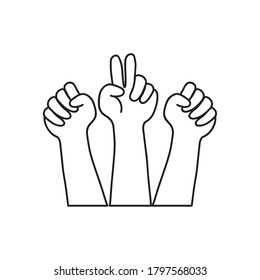 icon of hands with protesting gestures over white background, line style, vector illustration