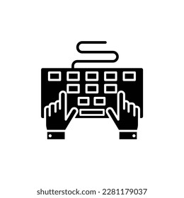 Icon hands typing on the keyboard fill glyph icon vector illustration