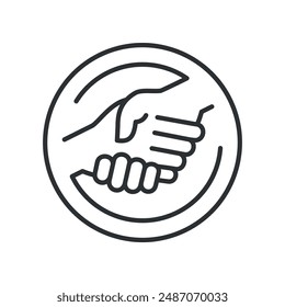 Icon of a handshake enclosed in a circle, symbolizing partnership and agreement. Vector illustration.