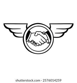 icon handshake, friendship pilots aviators vector monochrome simple