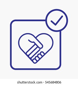 Icon Handshake Heart with Element Pictogram for web and software interfaces. Outline Style Business Design