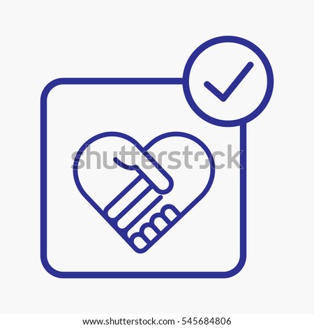 Icon Handshake Heart with Element Pictogram for web and software interfaces. Outline Style Business Design