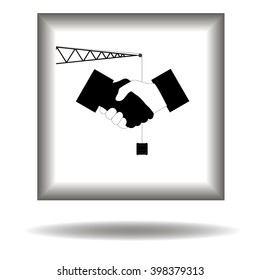 icon handshake on the background of the crane