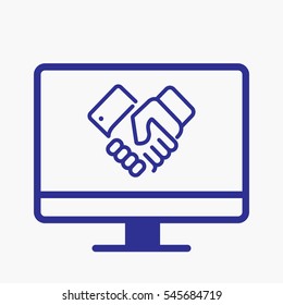 Icon Handshake Pictogram with Computer Screen Symbol. Designed for web and software interfaces