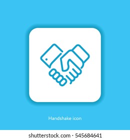 Icon Handshake Symbol Flat Design with Blue Background. Designed for web and software interfaces