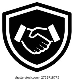 Ícone de um aperto de mão dentro de um esboço de escudo, simbolizando confiança, parceria, acordo e segurança em negociações comerciais.