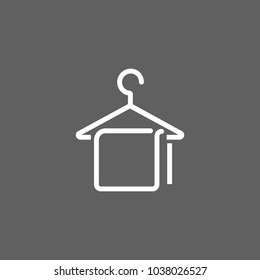 Icon of hanger with garment. Shoulder-shaped frame, hood, clothes. Wardrobe concept. Can be used for topics like device, shopping, retail 