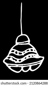 die Ikone eines hängenden Kronleuchters mit einem Muster von gewellten Linien. geschwungene Bodenlampe im Doodle-Stil, hängend runde Form, einzelne schwarze Umrisslinie auf Weiß für eine Innenausstattungsvorlage