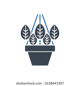 Icon of a hanging pot with several leaves.