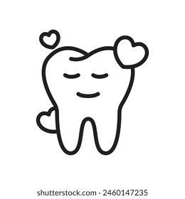 An icon of a happy healthy tooth surrounded by care and love, a tooth with a smile, in a cartoon style.