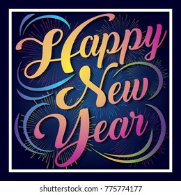 The Icon Happy New Year Gradient Color Created vector art image illustration on Dark Blue Gradient Background