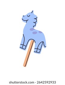 Icon of hard candy or ice cream on stick. Cute blue lolly with horse shape. Sweet lollipop, sugar dessert, caramel. Popsicle with animal figure. Flat isolated outline vector illustration on white