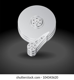 Icon for hard drive. Dark background. Vector saved as eps-10, file contains objects with transparency.
