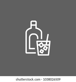 Icon of hard spirit. Bottle, glass, whiskey. Whiskey and bar concept. Can be used for topics like pub, restaurant, party.