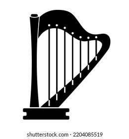 Icon of harp in black color. Orchestra string music instrument vector illustration isolated on white background.