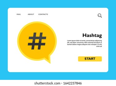 Icon of hashtag symbol in dialogue cloud. Social networking, searching, internet. Internet concept. Can be used for topics like technology, virtuality or social networking