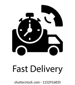 
An icon having freight truck with clock over it, package and receiver, a notion for delivery inquiry 
