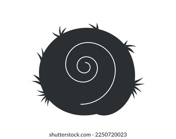 Icon with hay. Dark silhouette with twisted or rolled haystack. Bale of dry grass or straw in hayloft. Design element for application. Cartoon flat vector illustration isolated on white background