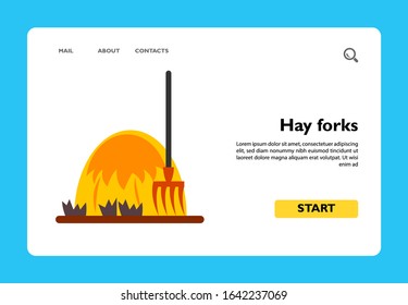 Icon of hay forks. Tool, haystack, wheat. Agriculture concept. Can be used for topics like farm, agronomy, autumn