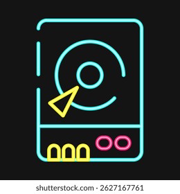 Icon hdd. Computer components elements. Icon in neon style.