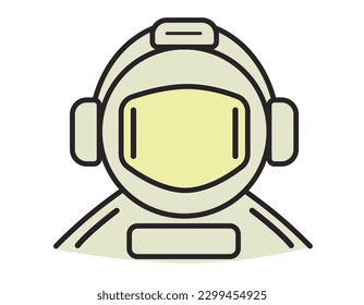 Icon of the head of an astronaut in a spacesuit. Vector isolated flat sticker.