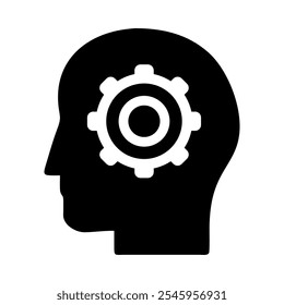 Icon of a head with a gear, symbolizing AI and creativity.