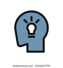 pensamiento de cabeza de icono, idea de bombilla, lluvia de ideas, archivo editable
