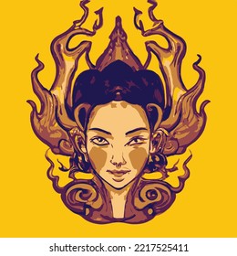 icon of head in vintage illustration, artworks retro style