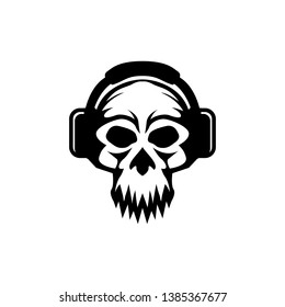  Icon Headphones Skull Logo emblem for design of posters, prints, stickers. Vector DJ illustration
