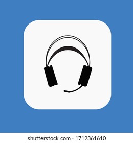 icon headset with black reference and background blue 